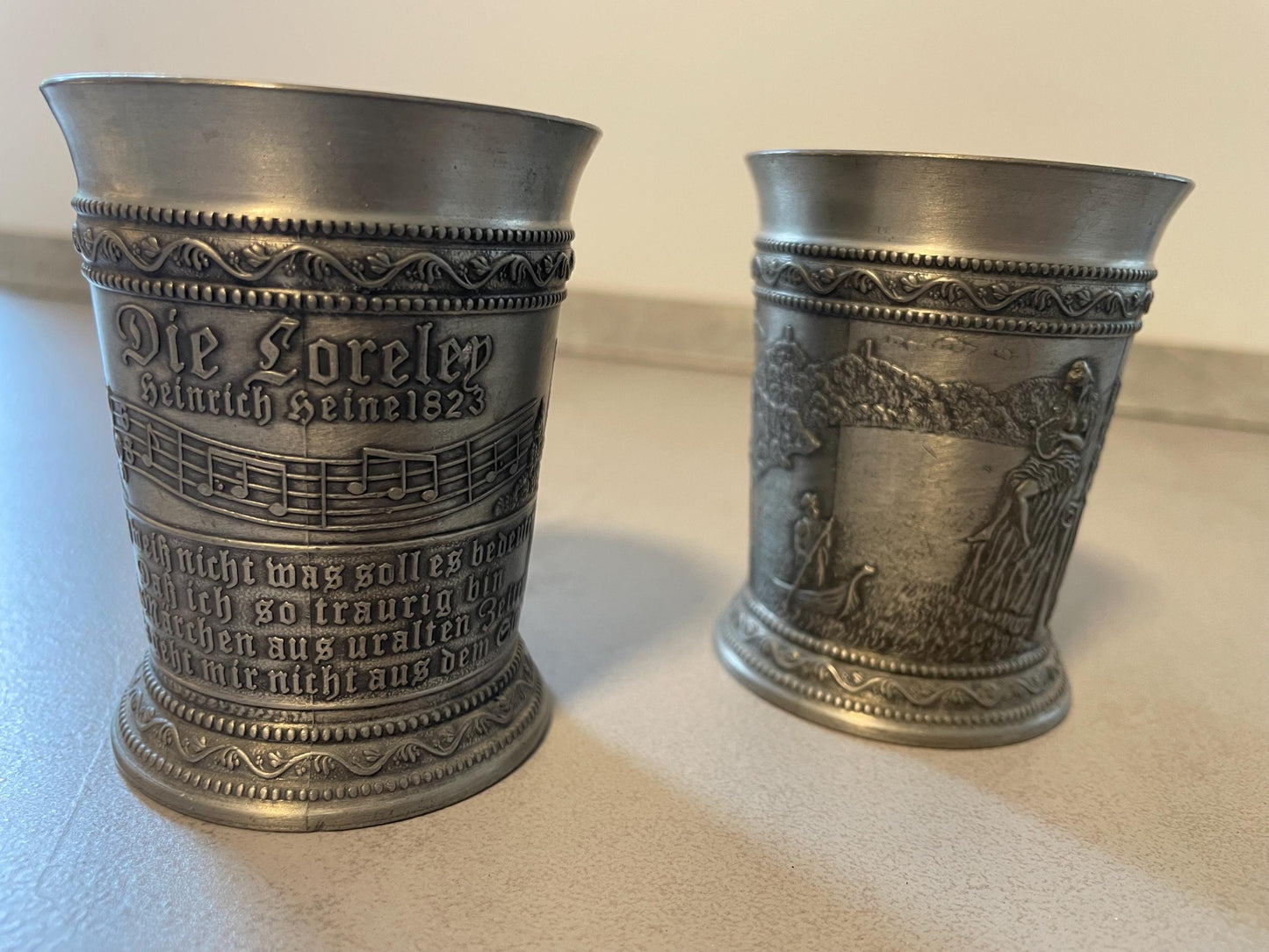 2 x pewter cups "The Loreley"