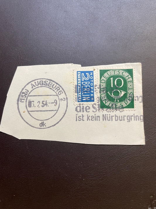 1954 post horn 10 Pf + emergency offering stamp