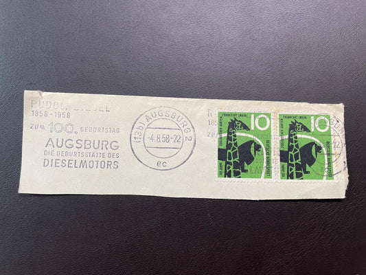 1958 BRD Zoologischer Garten Frankfurt + Stempel Rudolf Diesel