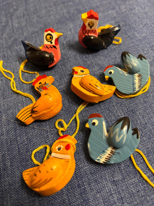 Set of vintage Easter chickens (7 pieces) for hanging