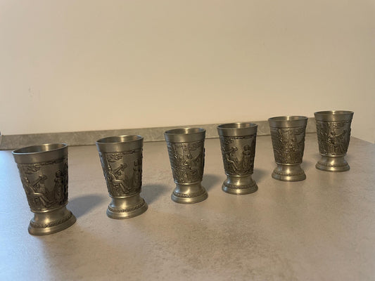 Shot glass set 6 pieces made of pewter Frieling