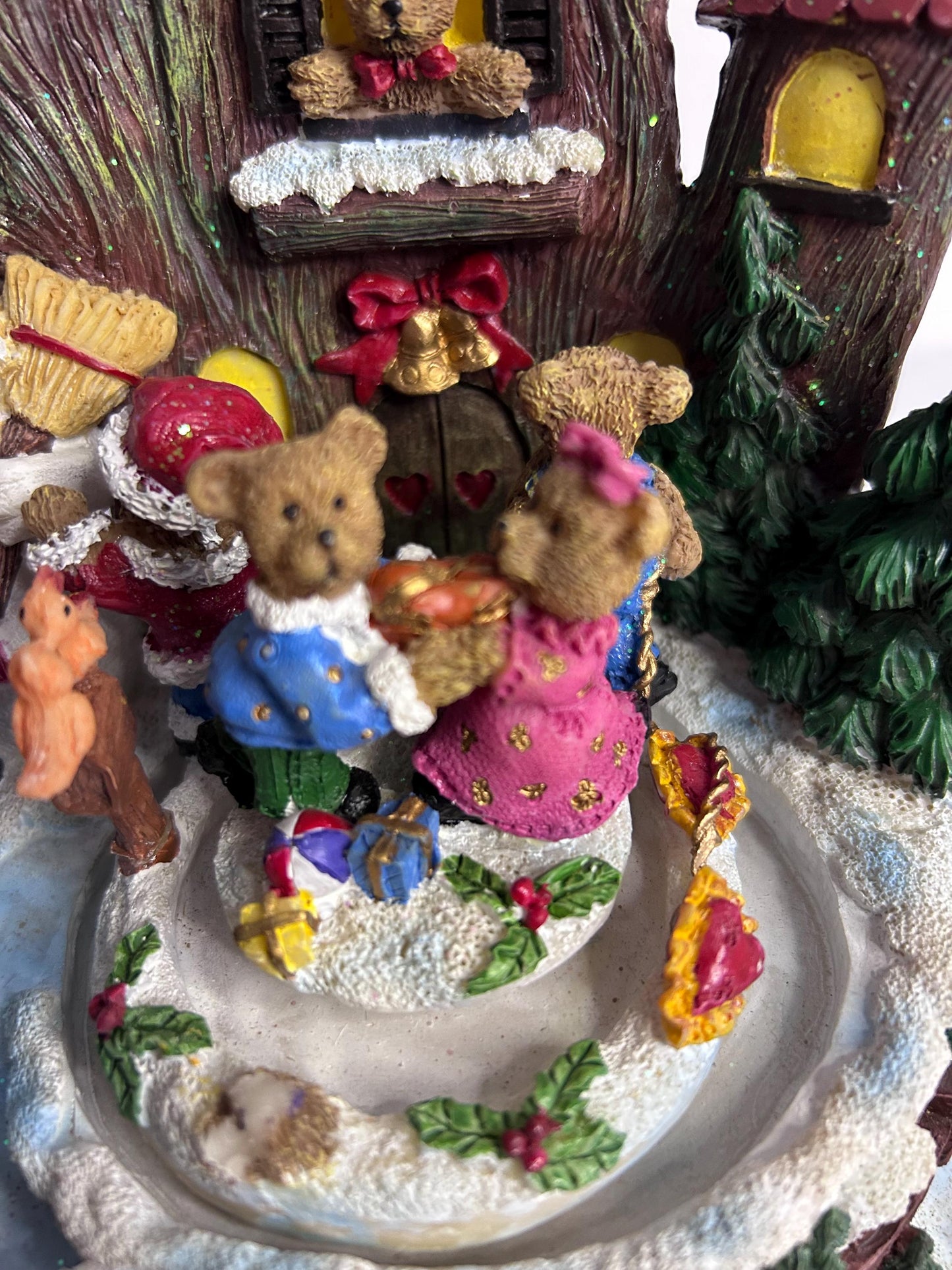 Magical Christmas music box in country style with bears