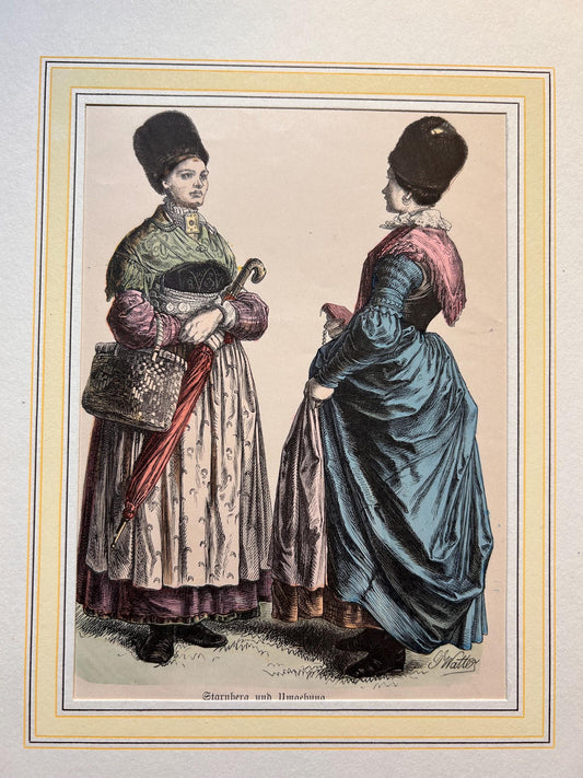 Traditionelle Frauentrachten aus Starnberg um 1900