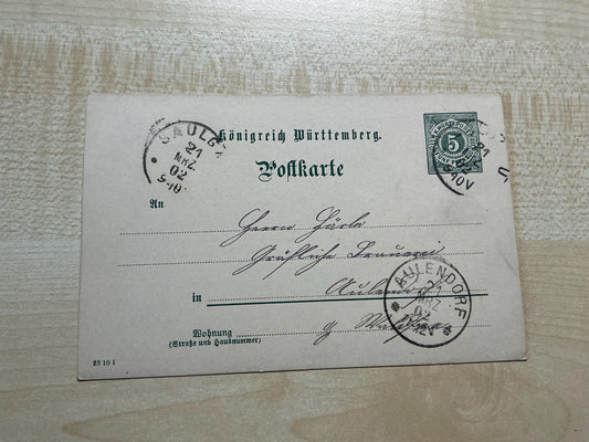 Postkarte aus dem Königreich Württemberg von 1902