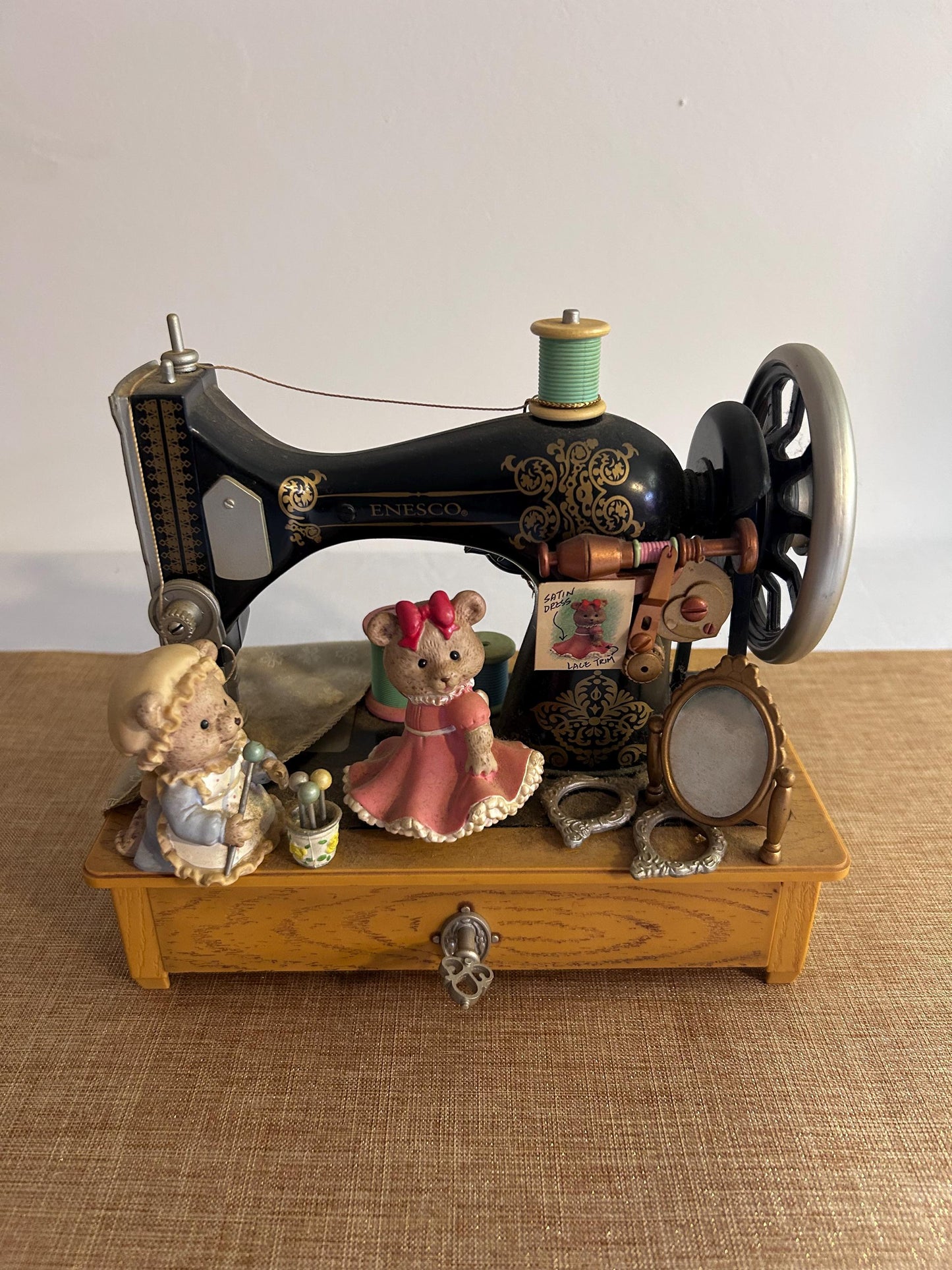 Enesco Music Box Bear Sewing Machine