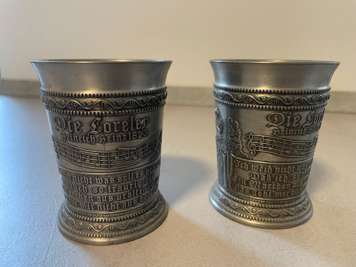 2 x pewter cups "The Loreley"