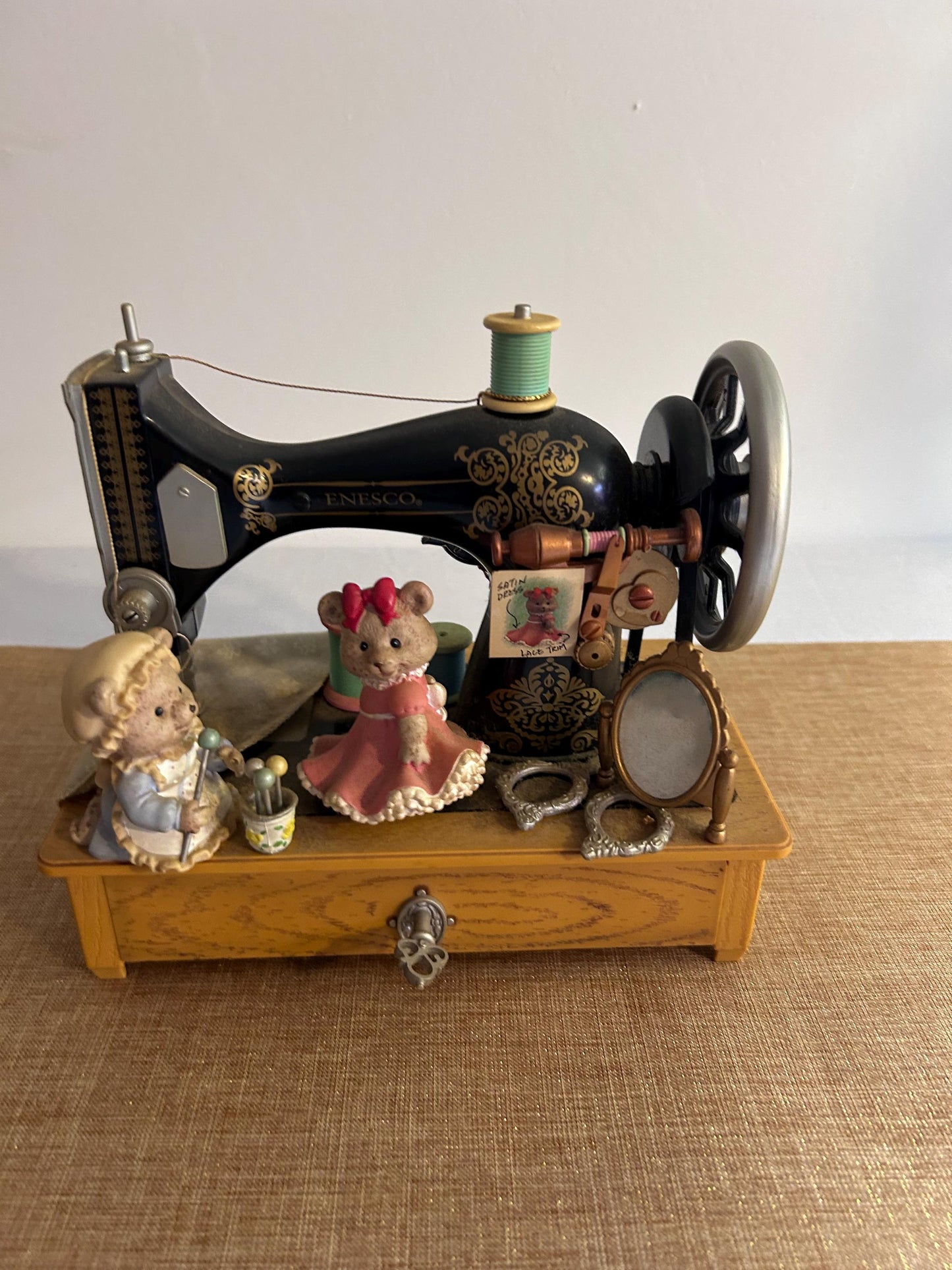 Enesco Music Box Bear Sewing Machine